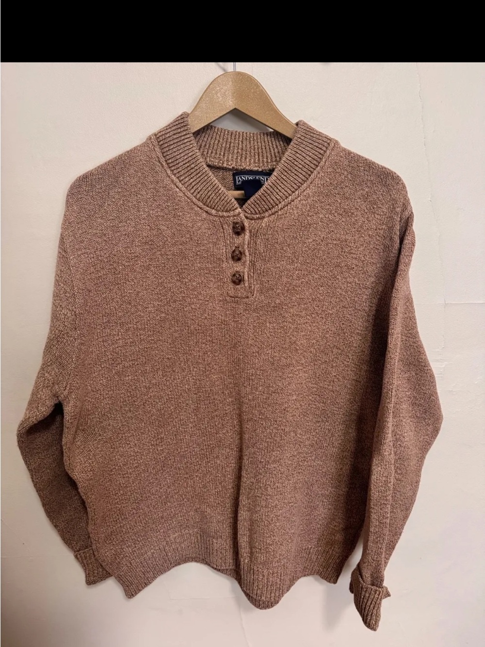 Lands' End Women's Brown Scoop-Neck Henley Sweater